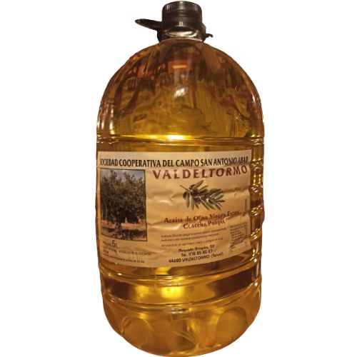 Aceite de oliva virgen extra cosecha propia Cooperativa San Antonio Abad Valdeltormo Comarca del Matarraña calidad suprema garrafa de 5l.