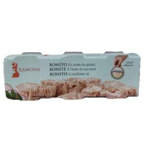 Bonito aceite vegetal paquete de 3 latas Ramona producto de España, fabricado en Galidia.