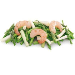 Salteado de ajos, esparragos y gambas. Alimentacion Maria Jose