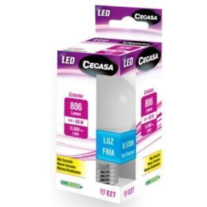Bombilla LED Cegasa E27 8W de 806 lúmenes luz fría.