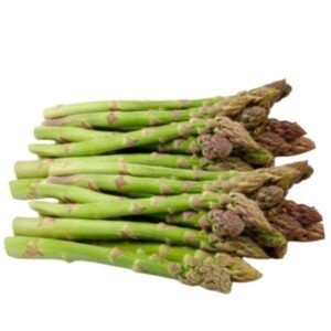 Manojo de espárragos trigueros de color verde intenso con puntas cerradas y tallos firmes, atados de forma tradicional en Alimentación María José.