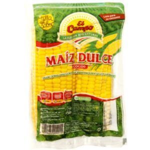 Pack de dos mazorcas de maíz dulce cocido y envasado al vacío de la marca El Campo.
