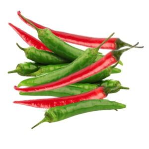 Pimientos picantes rojos y verdes frescos de piel brillante en Alimentación María José.