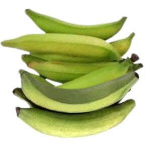 Plátano macho de gran tamaño con piel firme de color verde o amarillento, ideal para cocinar, disponible en Alimentación María José.